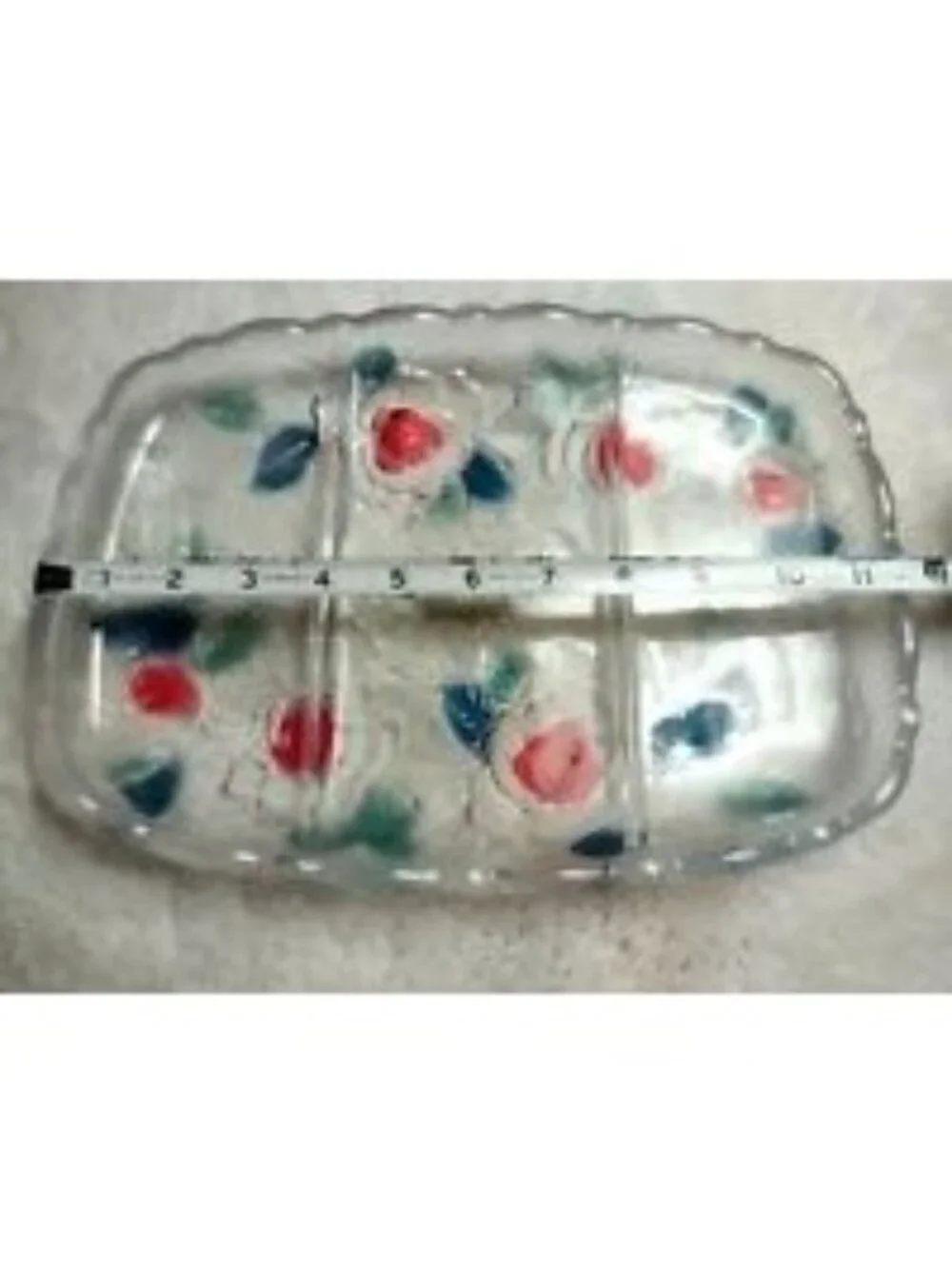 Studio Nova Serving Tray Dish 3-Part Clear Rose Flower Embossed Platter